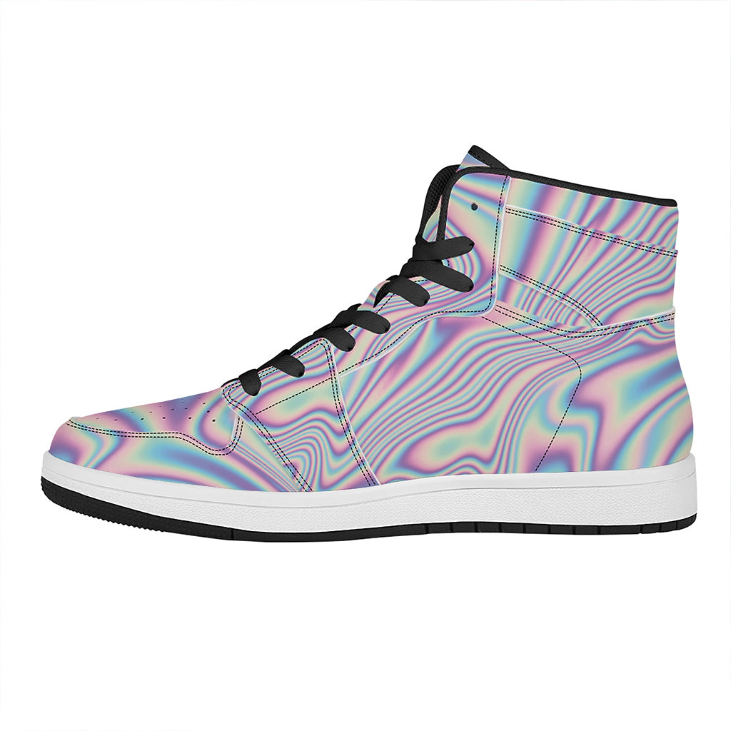 Psychedelic Holographic Print High Top Leather Sneakers