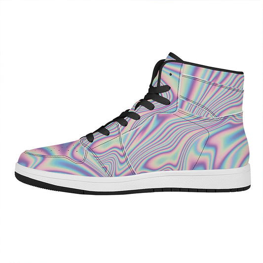 Psychedelic Holographic Print High Top Leather Sneakers