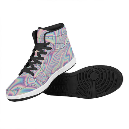 Psychedelic Holographic Print High Top Leather Sneakers