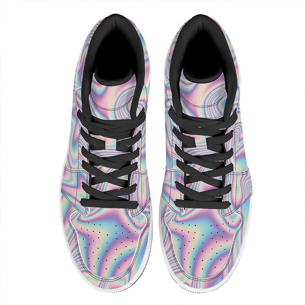 Psychedelic Holographic Print High Top Leather Sneakers