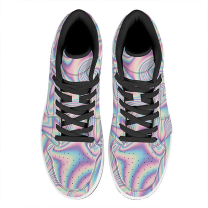 Psychedelic Holographic Print High Top Leather Sneakers