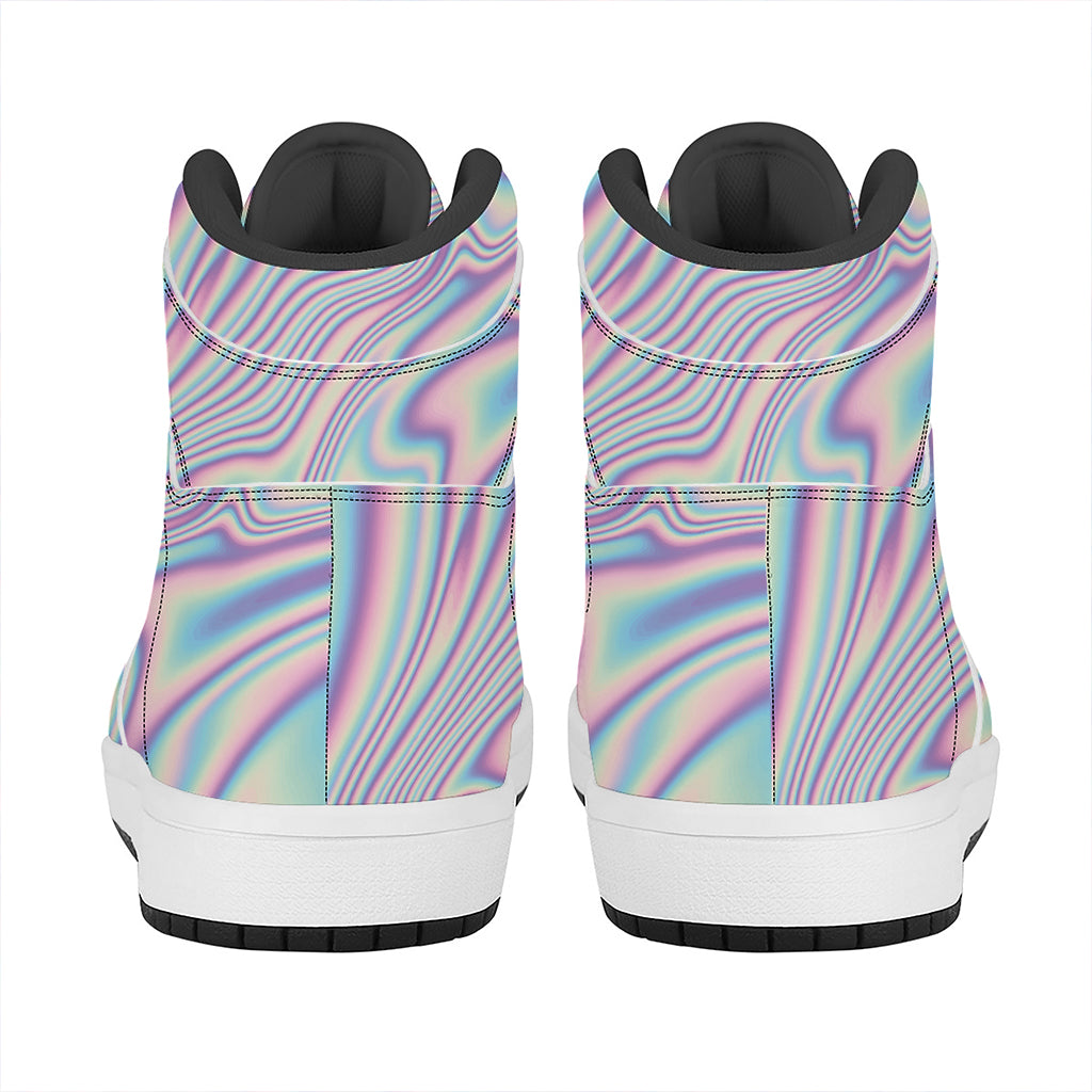 Psychedelic Holographic Print High Top Leather Sneakers
