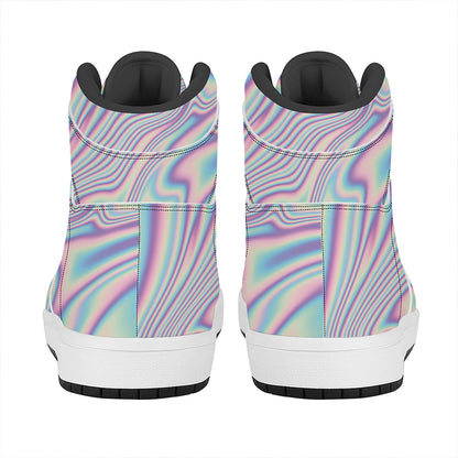 Psychedelic Holographic Print High Top Leather Sneakers