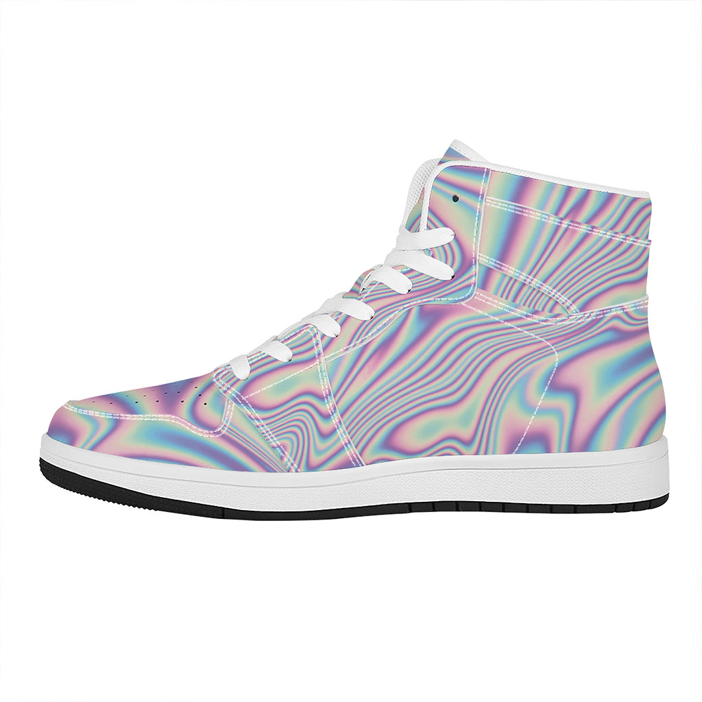 Psychedelic Holographic Print High Top Leather Sneakers