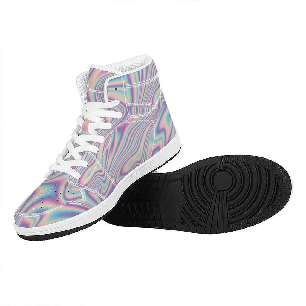 Psychedelic Holographic Print High Top Leather Sneakers