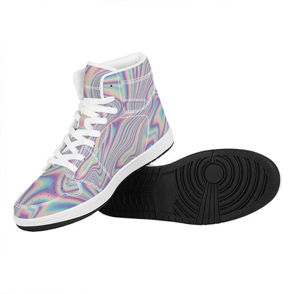 Psychedelic Holographic Print High Top Leather Sneakers