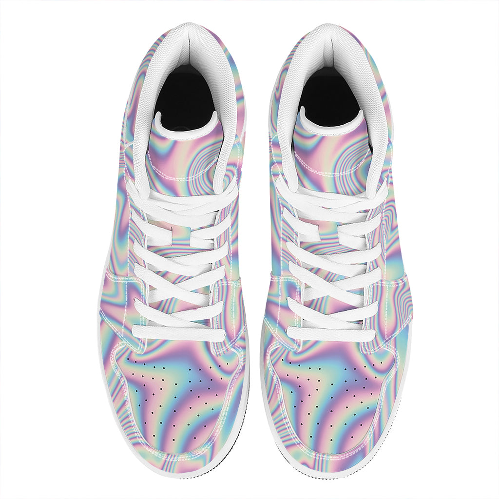 Psychedelic Holographic Print High Top Leather Sneakers