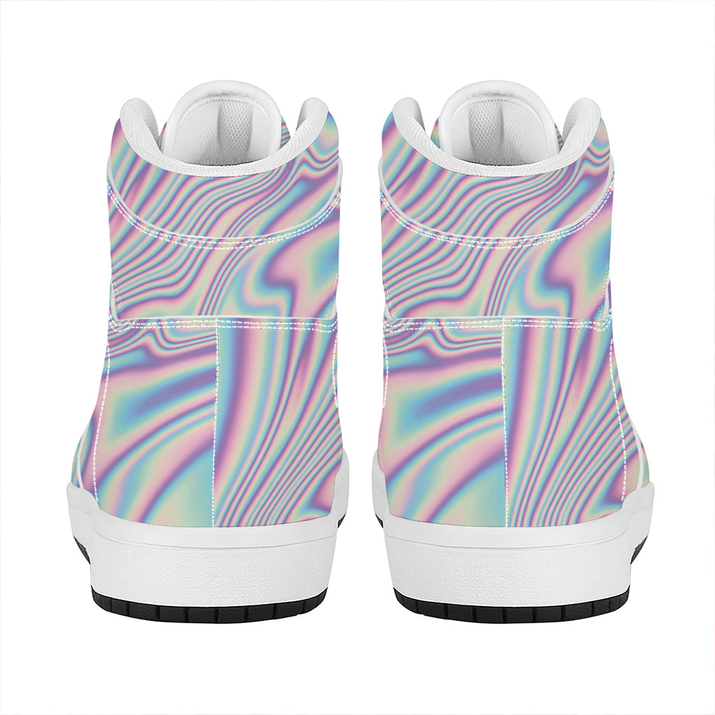 Psychedelic Holographic Print High Top Leather Sneakers