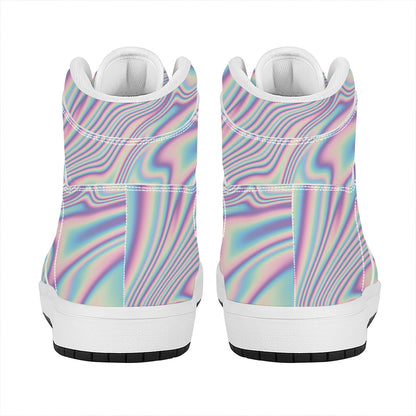 Psychedelic Holographic Print High Top Leather Sneakers