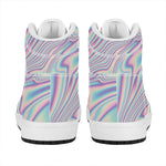Psychedelic Holographic Print High Top Leather Sneakers