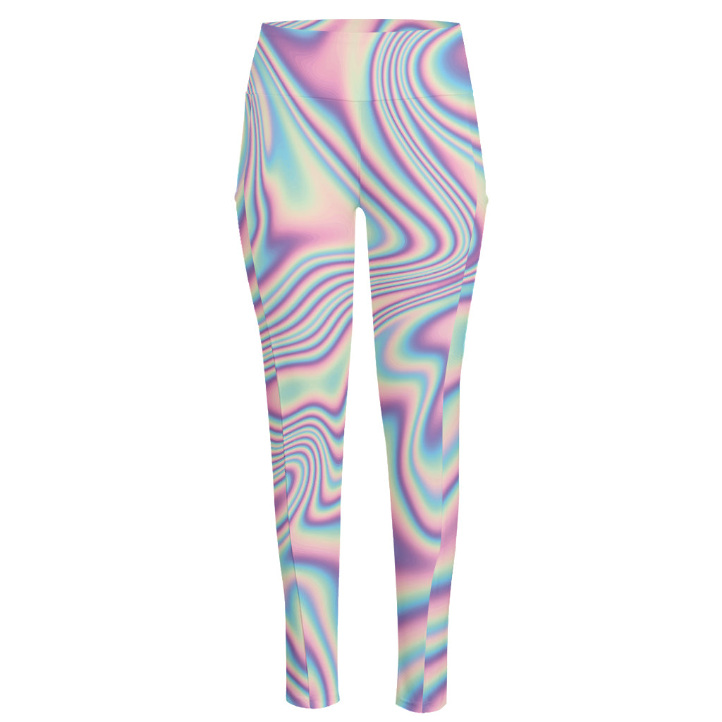 Psychedelic Holographic Print High-Waisted Pocket Leggings