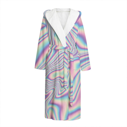 Psychedelic Holographic Print Hooded Bathrobe