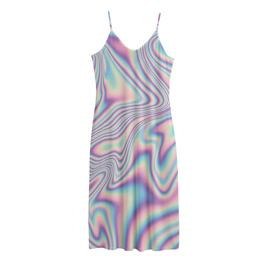 Psychedelic Holographic Print Jersey Midi Cami Dress