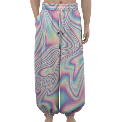Psychedelic Holographic Print Lantern Pants