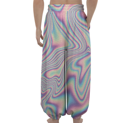Psychedelic Holographic Print Lantern Pants