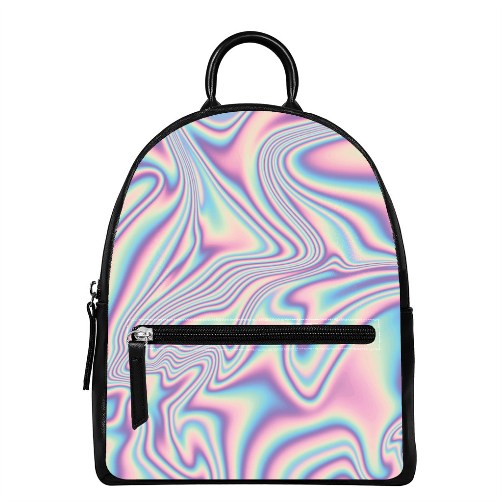 Psychedelic Holographic Print Leather Backpack