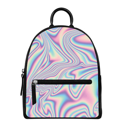 Psychedelic Holographic Print Leather Backpack