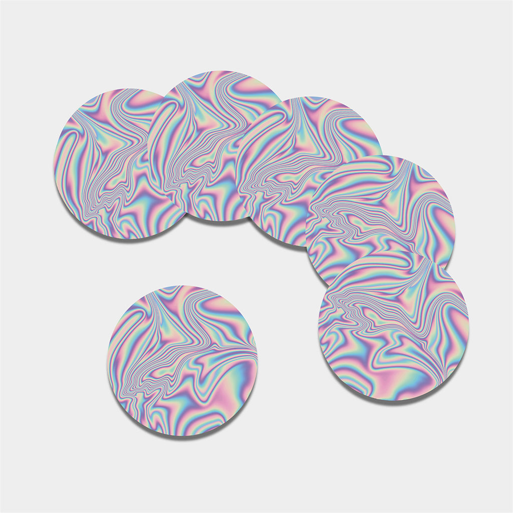Psychedelic Holographic Print Leather Coaster Set