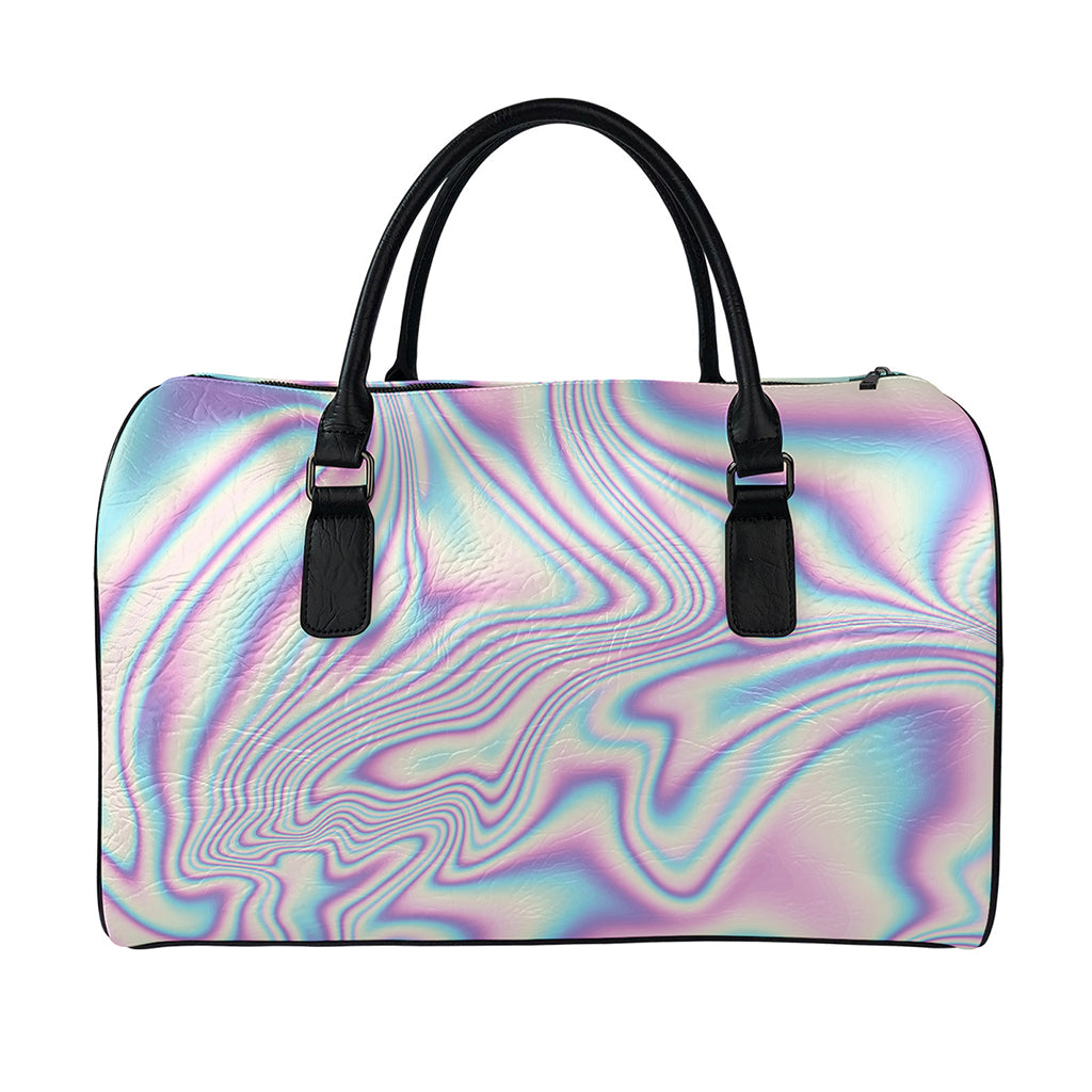 Psychedelic Holographic Print Leather Duffle Bag