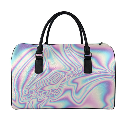 Psychedelic Holographic Print Leather Duffle Bag