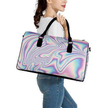 Psychedelic Holographic Print Leather Duffle Bag