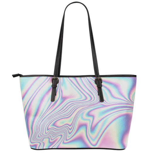 Psychedelic Holographic Print Leather Tote Bag