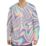 Psychedelic Holographic Print Long Sleeve Baseball Jersey