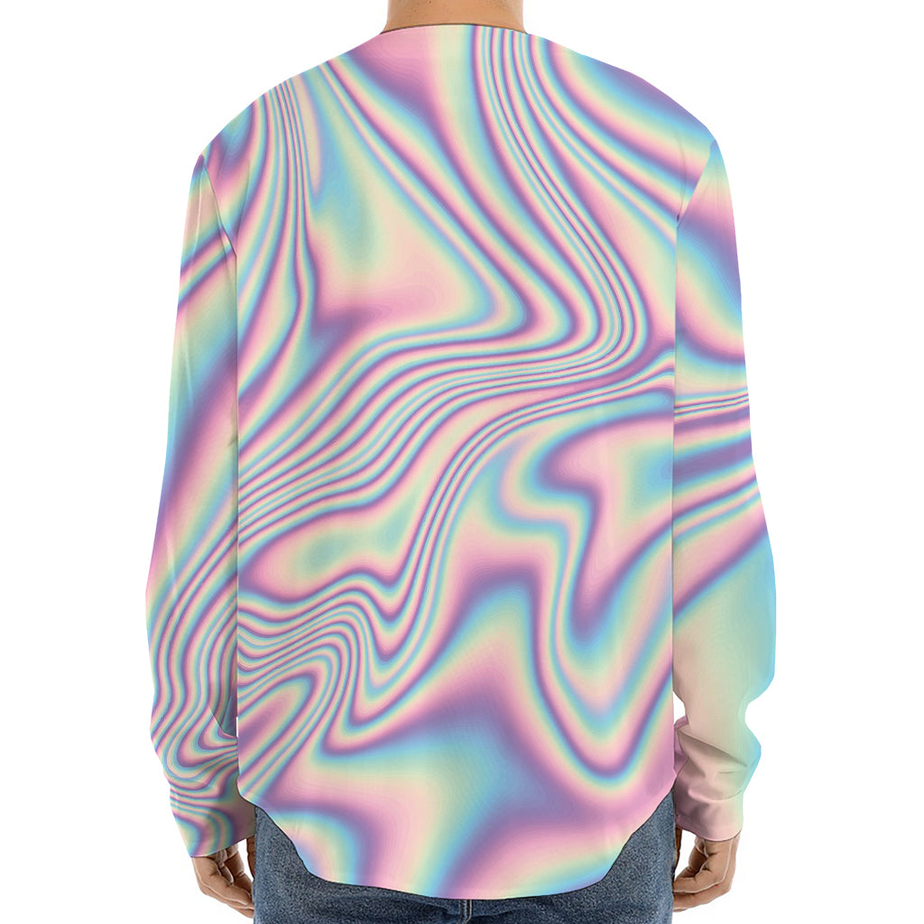 Psychedelic Holographic Print Long Sleeve Baseball Jersey