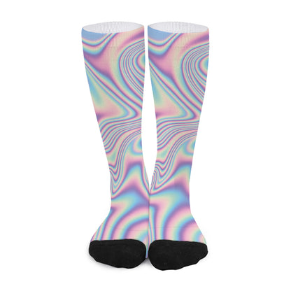 Psychedelic Holographic Print Long Socks