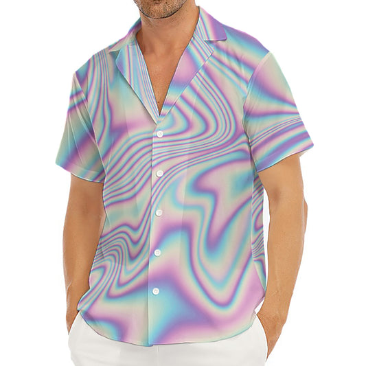 Psychedelic Holographic Print Men's Deep V-Neck Shirt
