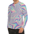 Psychedelic Holographic Print Men's Long Sleeve Rash Guard