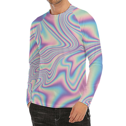 Psychedelic Holographic Print Men's Long Sleeve Rash Guard