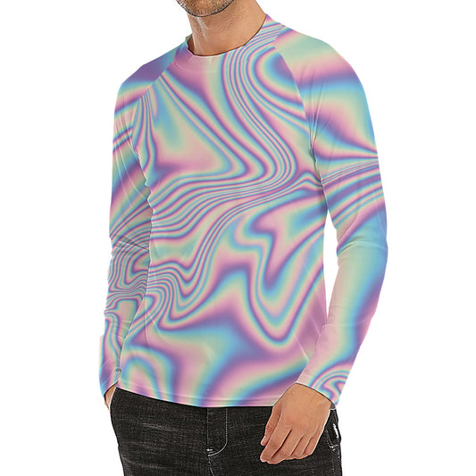 Psychedelic Holographic Print Men's Long Sleeve Rash Guard