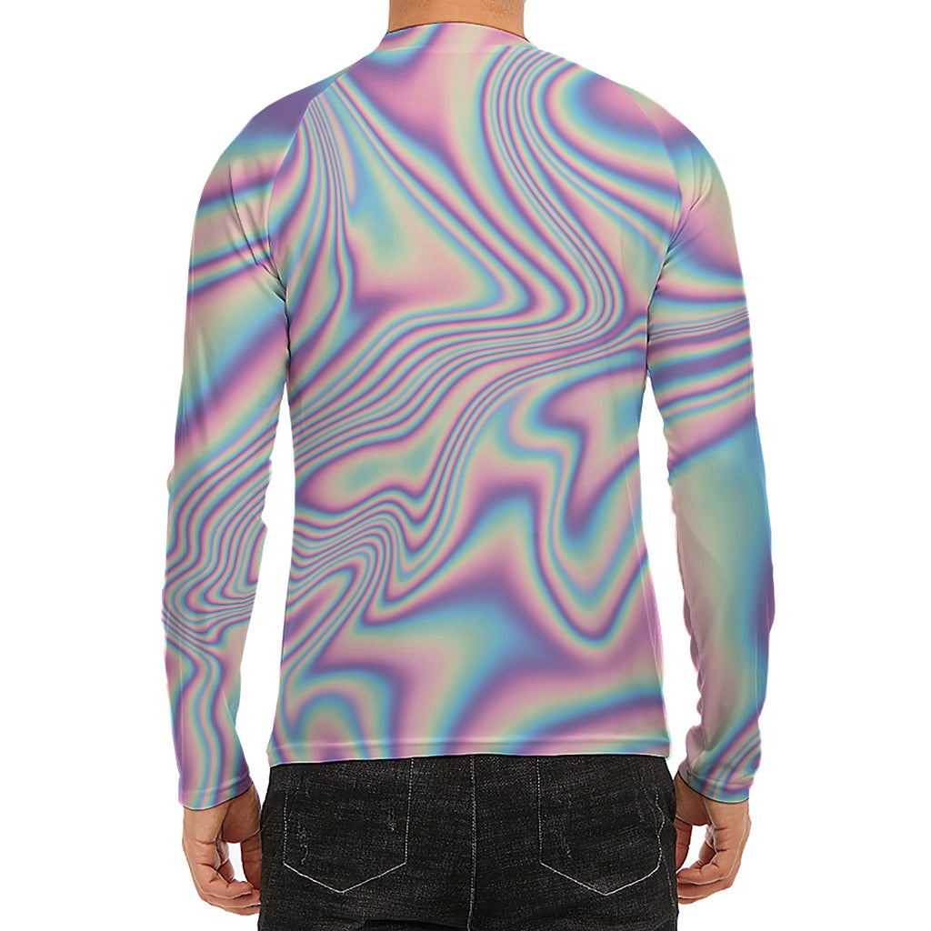 Psychedelic Holographic Print Men's Long Sleeve Rash Guard