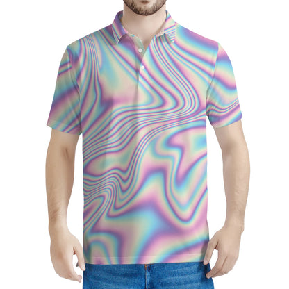 Psychedelic Holographic Print Men's Polo Shirt
