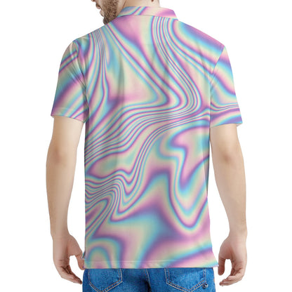Psychedelic Holographic Print Men's Polo Shirt