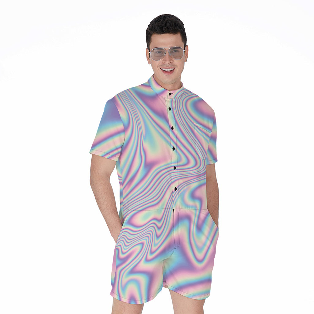 Psychedelic Holographic Print Men's Rompers