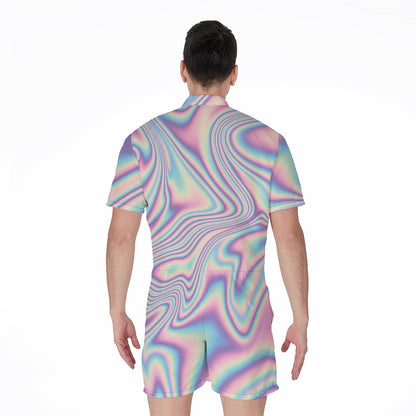Psychedelic Holographic Print Men's Rompers