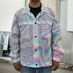 Psychedelic Holographic Print Men's Shirt Jacket