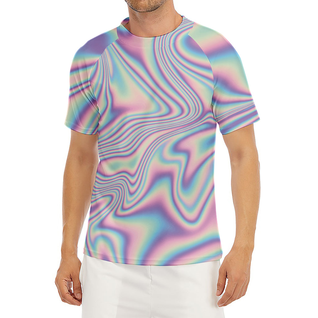 Psychedelic Holographic Print Men's Short Sleeve Rash Guard