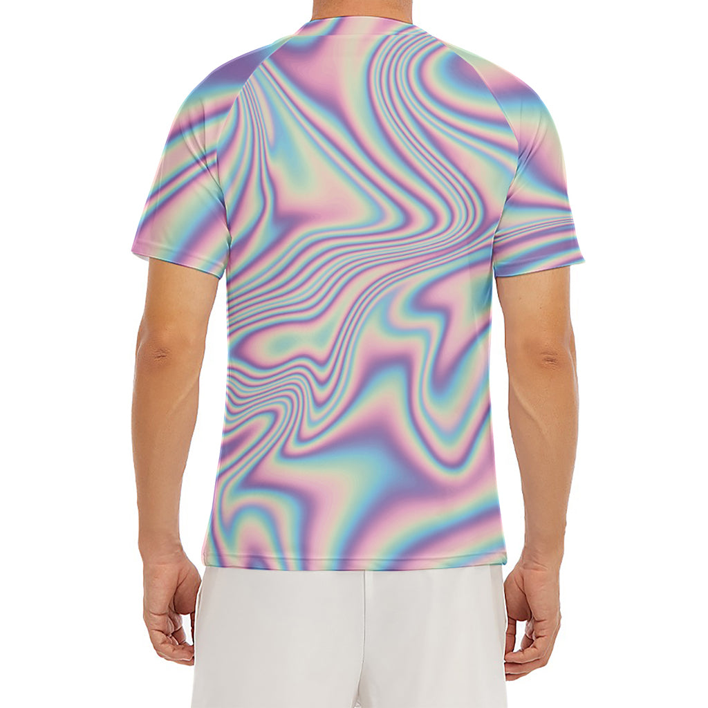 Psychedelic Holographic Print Men's Short Sleeve Rash Guard