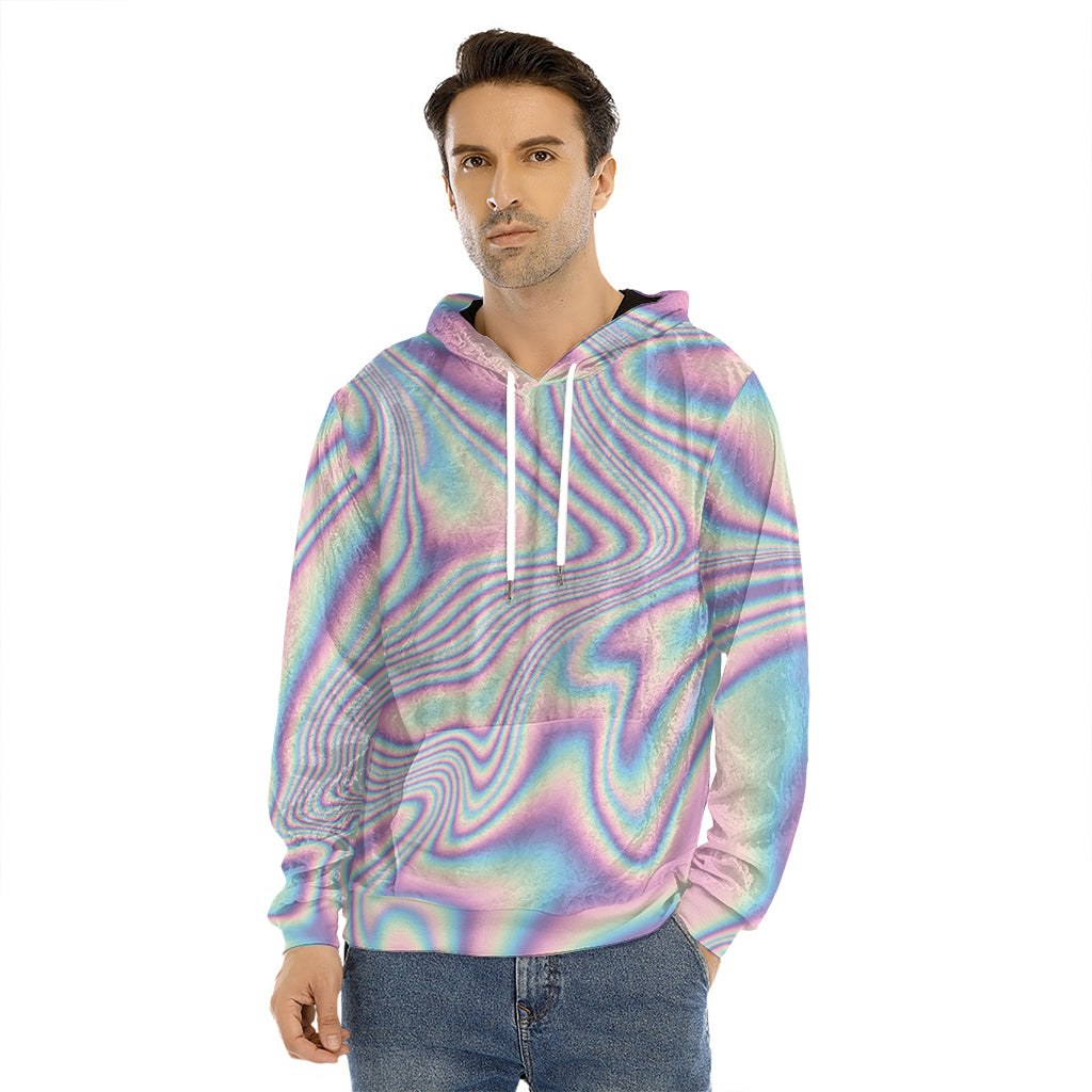 Psychedelic Holographic Print Men's Velvet Pullover Hoodie
