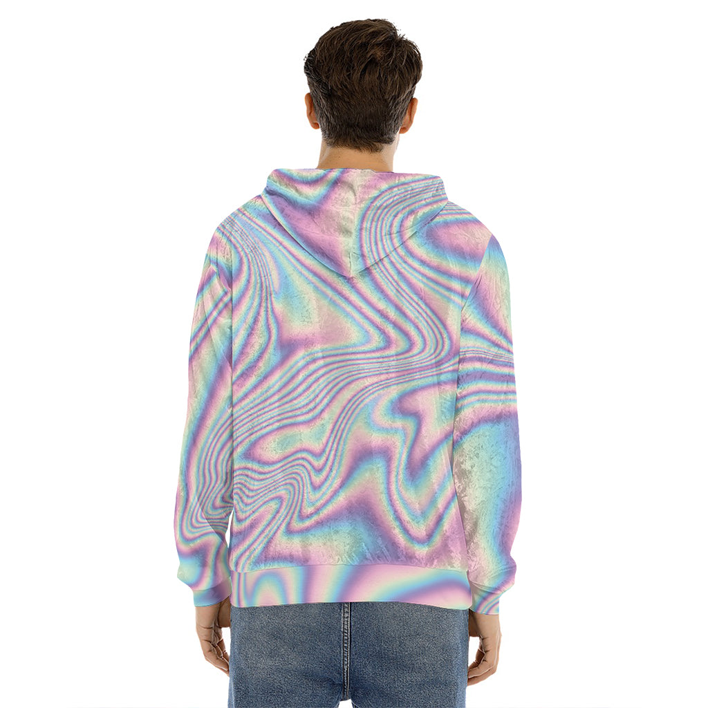Psychedelic Holographic Print Men's Velvet Pullover Hoodie