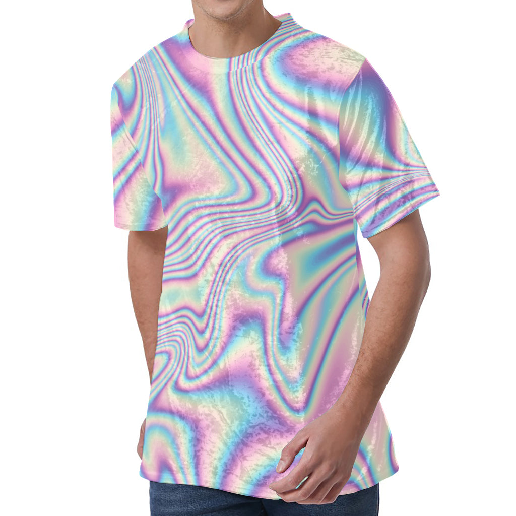 Psychedelic Holographic Print Men's Velvet T-Shirt