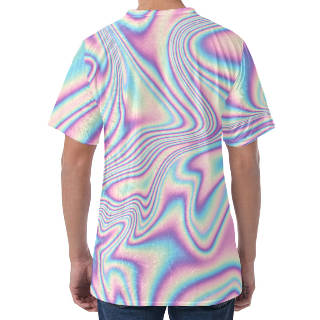 Psychedelic Holographic Print Men's Velvet T-Shirt