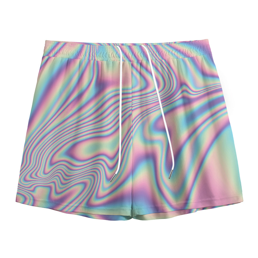Psychedelic Holographic Print Mesh Shorts