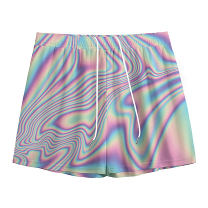 Psychedelic Holographic Print Mesh Shorts