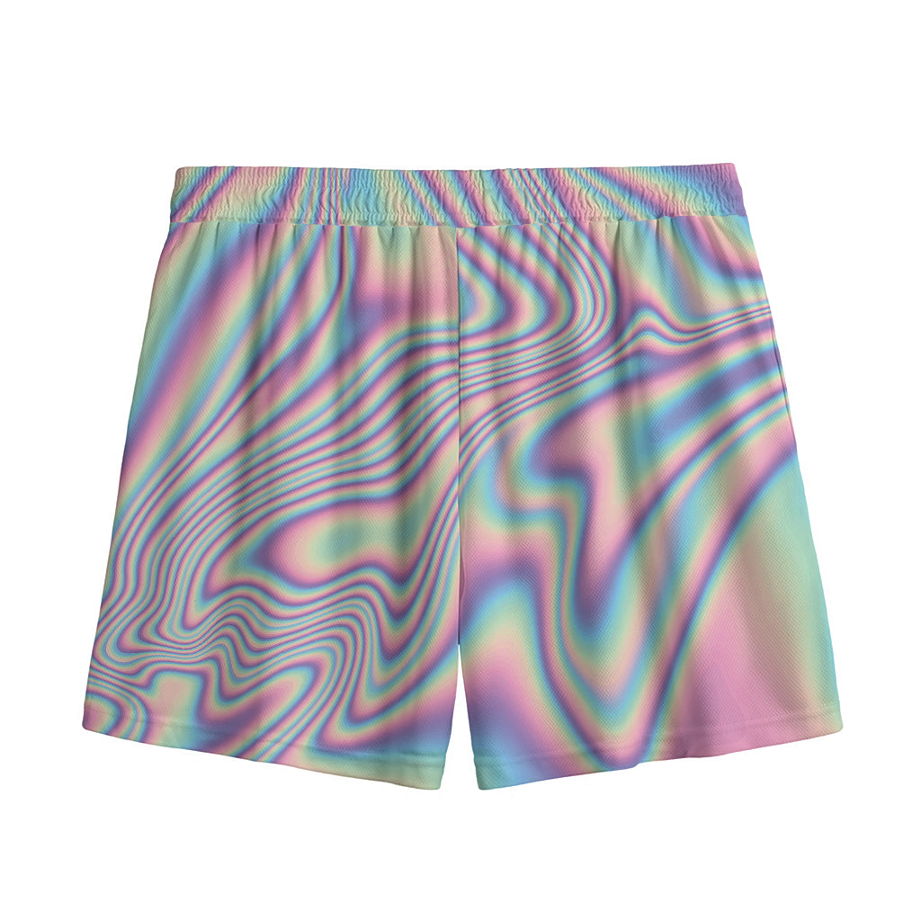 Psychedelic Holographic Print Mesh Shorts