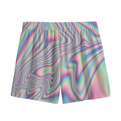 Psychedelic Holographic Print Mesh Shorts