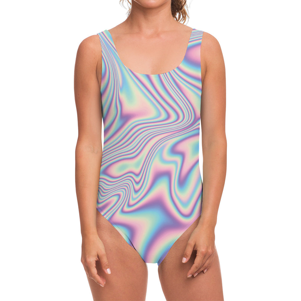 Psychedelic Holographic Print One Piece Swimsuit